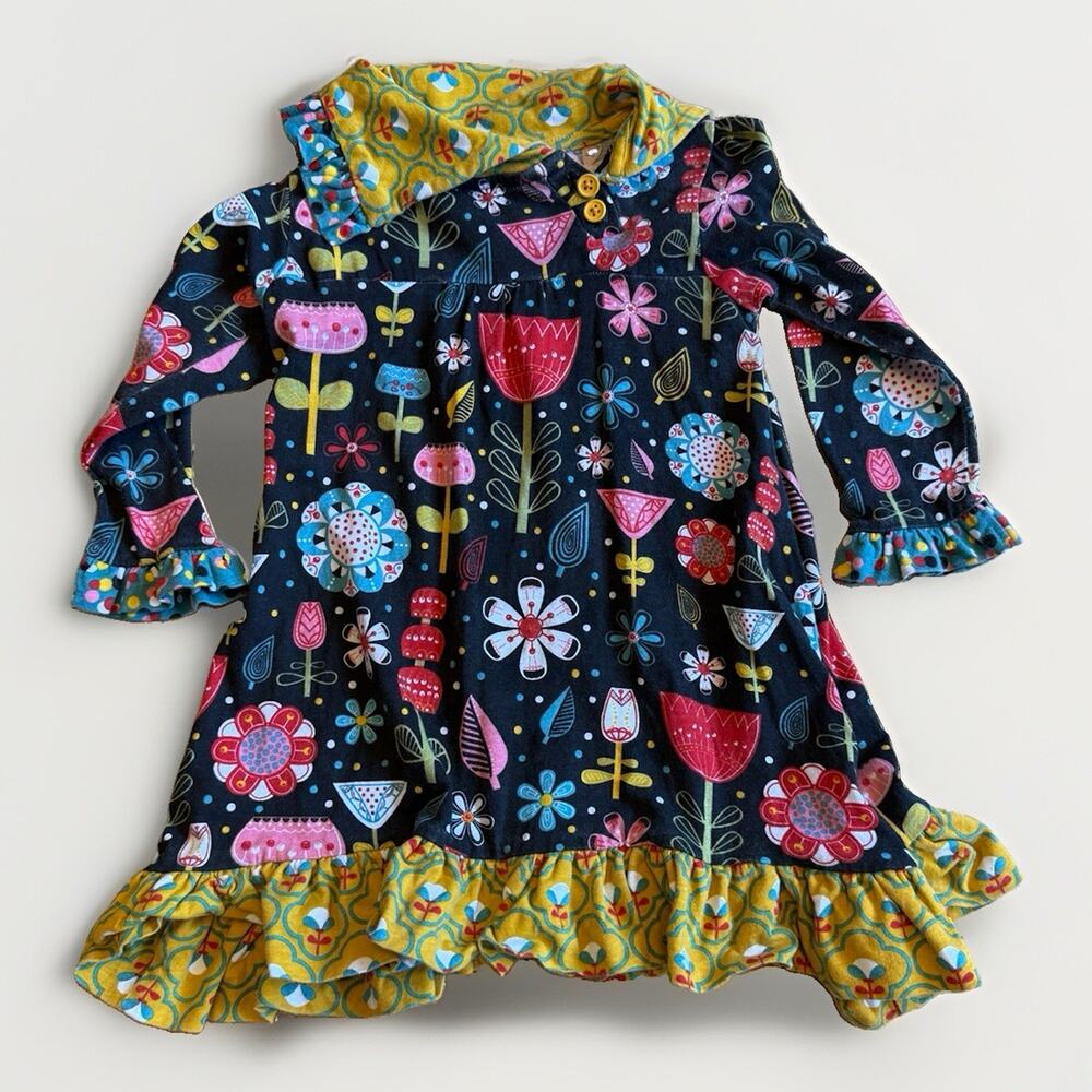 Jelly The Pug Girls 24M Poplin Fiesta Mindy Floral Boutique Dress Black
